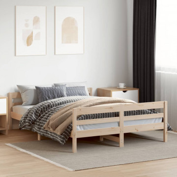Cadru de pat cu tăblie, 140x200 cm, lemn masiv de pin - Img 3