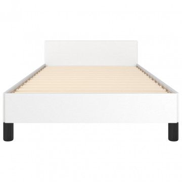 Cadru de pat cu tăblie, alb, 100x200 cm, piele ecologică - Img 5