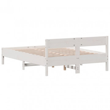 Cadru de pat cu tăblie, alb, 140x190 cm, lemn masiv de pin - Img 5