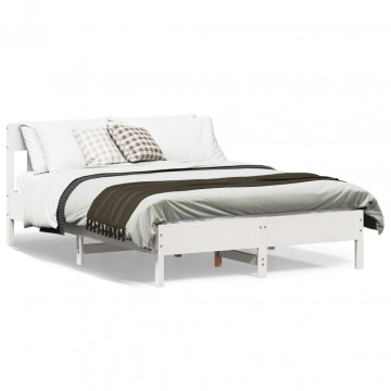 Cadru de pat cu tăblie, alb, 140x200 cm, lemn masiv de pin - Img 1