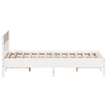 Cadru de pat cu tăblie, alb, 140x200 cm, lemn masiv de pin - Img 8
