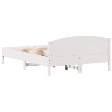Cadru de pat cu tăblie, alb, 150x200 cm lemn masiv pin - Img 5