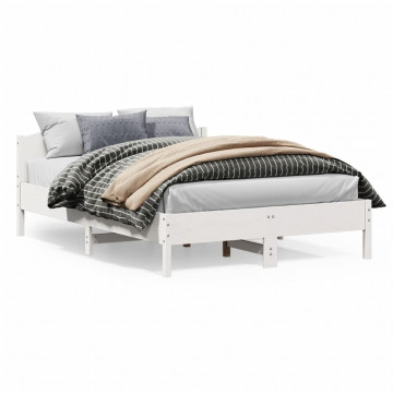 Cadru de pat cu tăblie, alb, 160x200 cm, lemn masiv de pin - Img 1