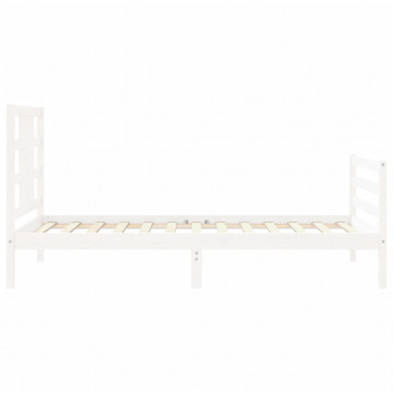 Cadru de pat cu tăblie, alb, 90x200 cm, lemn masiv - Img 6