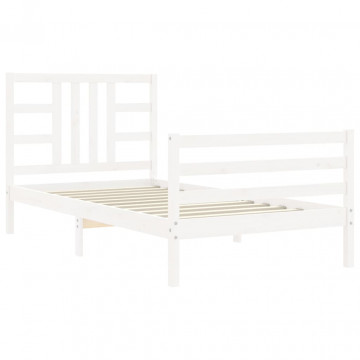 Cadru de pat cu tăblie, alb, 90x200 cm, lemn masiv - Img 8