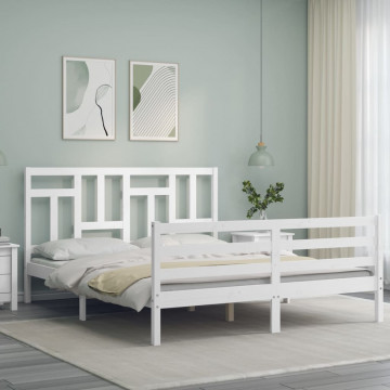 Cadru de pat cu tăblie, alb, king size, lemn masiv - Img 3