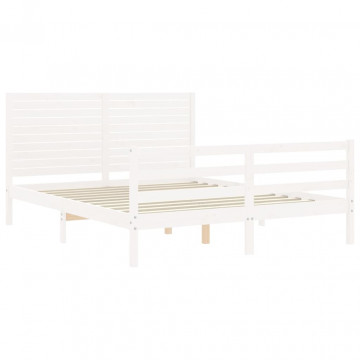 Cadru de pat cu tăblie, alb, king size, lemn masiv - Img 8