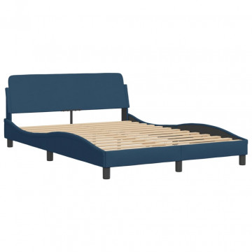 Cadru de pat cu tăblie, albastru, 140x200 cm, textil - Img 2