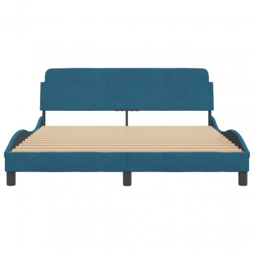 Cadru de pat cu tăblie, albastru, 160x200 cm, catifea - Img 4
