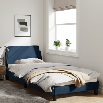 Cadru de pat cu tăblie, albastru, 90x200 cm, textil - Img 3