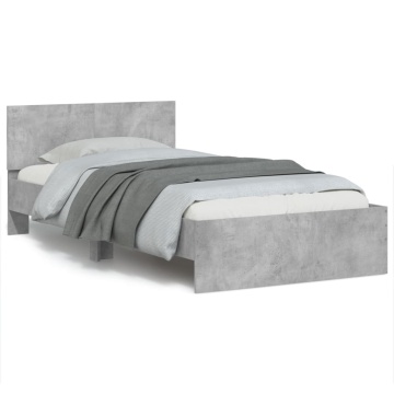 Cadru de pat cu tăblie gri beton 100x200 cm lemn prelucrat - Img 2