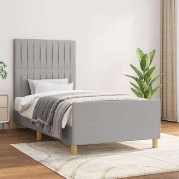 Cadru de pat cu tăblie, gri deschis, 100x200 cm, textil - Img 1