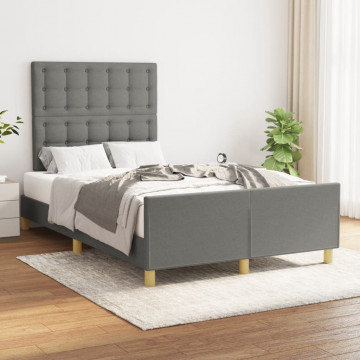 Cadru de pat cu tăblie, gri închis, 120x200 cm, textil - Img 1