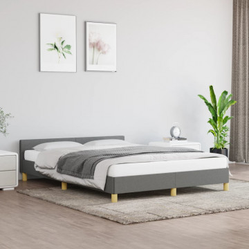Cadru de pat cu tăblie, gri închis, 140x190 cm, textil - Img 1