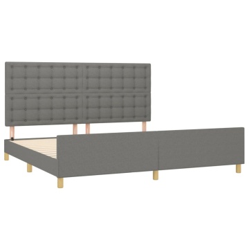 Cadru de pat cu tăblie, gri închis, 200x200 cm, textil - Img 4