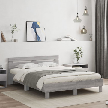 Cadru de pat cu tăblie, gri sonoma, 140x200 cm, lemn prelucrat - Img 3