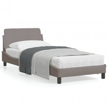 Cadru de pat cu tăblie, gri taupe, 90x200 cm, textil - Img 1