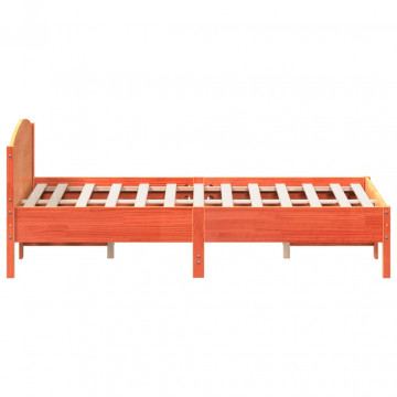 Cadru de pat cu tăblie, maro ceruit, 135x190 cm, lemn masiv pin - Img 8