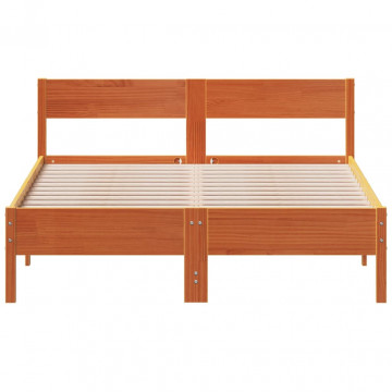 Cadru de pat cu tăblie, maro ceruit, 140x190 cm, lemn masiv pin - Img 4