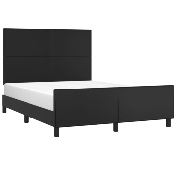 Cadru de pat cu tăblie, negru, 140x190 cm, piele ecologică - Img 3
