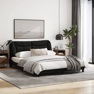 Cadru de pat cu tăblie, negru, 160x200 cm, textil - Img 3