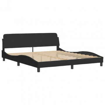 Cadru de pat cu tăblie, negru, 180x200 cm, catifea - Img 2