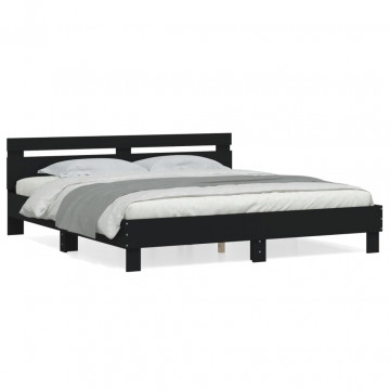 Cadru de pat cu tăblie, negru, 180x200 cm, lemn prelucrat - Img 1