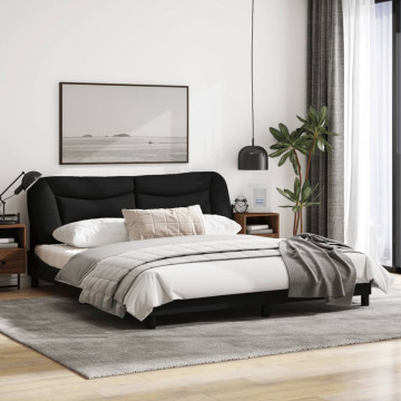 Cadru de pat cu tăblie, negru, 180x200 cm, textil - Img 3