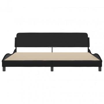 Cadru de pat cu tăblie, negru, 200x200 cm, piele ecologică - Img 4