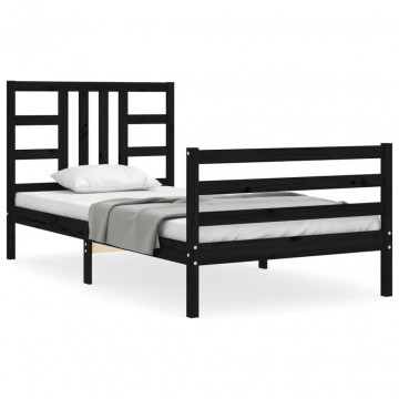 Cadru de pat cu tăblie, negru, 90x200 cm, lemn masiv - Img 2