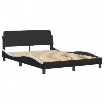 Cadru de pat cu tăblie, negru/alb, 140x200 cm, piele ecologică - Img 8