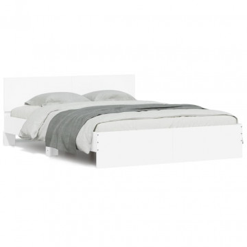 Cadru de pat cu tăblie și LED, alb, 150x200 cm - Img 1