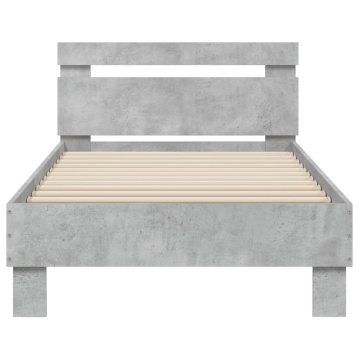 Cadru de pat cu tăblie și lumini LED, gri beton, 90x200 cm - Img 6