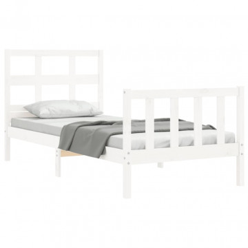 Cadru de pat cu tăblie single mic, alb, lemn masiv - Img 4