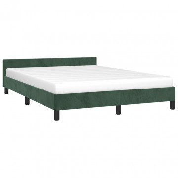 Cadru de pat cu tăblie, verde închis, 140x190 cm, catifea - Img 3