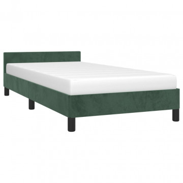 Cadru de pat cu tăblie, verde închis, 90x190 cm, catifea - Img 3