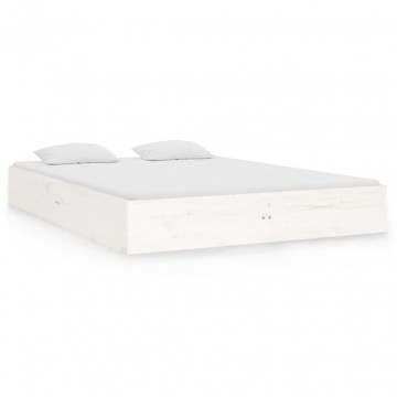Cadru de pat dublu 4FT6, alb, 135x190 cm, lemn masiv - Img 2
