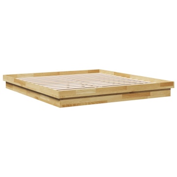 Cadru de pat fără saltea 200x200 cm din lemn masiv de stejar - Img 3