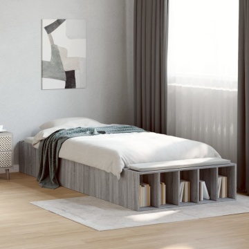 Cadru de pat, gri sonoma, 90x200 cm, lemn prelucrat - Img 3