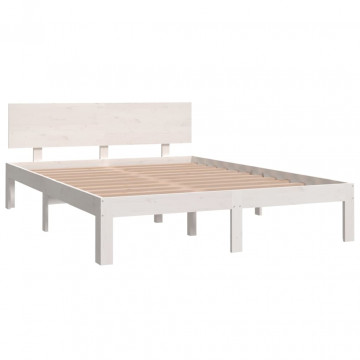 Cadru de pat King Size 5FT, alb, 150x200 cm, lemn masiv - Img 3