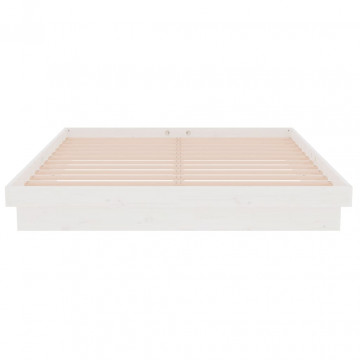 Cadru de pat King Size 5FT, alb, 150x200 cm, lemn masiv - Img 8