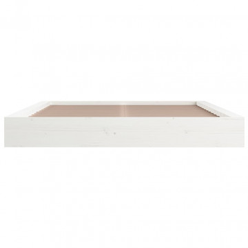 Cadru de pat King Size 5FT, alb, 150x200 cm, lemn masiv - Img 4