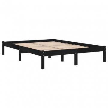 Cadru de pat King Size, negru, 150x200 cm, lemn masiv - Img 3
