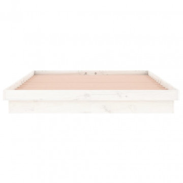 Cadru de pat LED Super King Size, alb, 180x200 cm, lemn masiv - Img 6