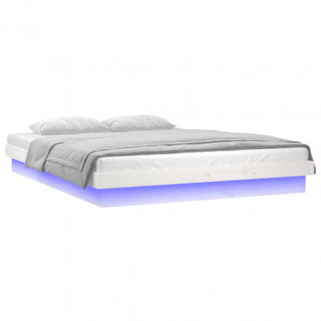 Cadru de pat LED Super King Size, alb, 180x200 cm, lemn masiv - Img 8