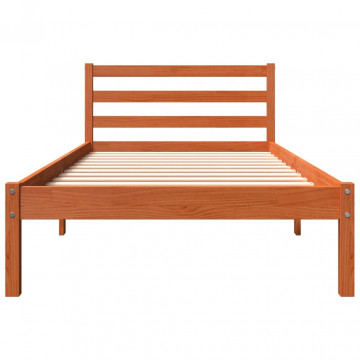 Cadru de pat, maro ceruit, 100x200 cm, lemn masiv de pin - Img 4