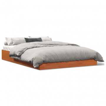 Cadru de pat, maro ceruit, 135x190 cm, lemn masiv de pin - Img 1