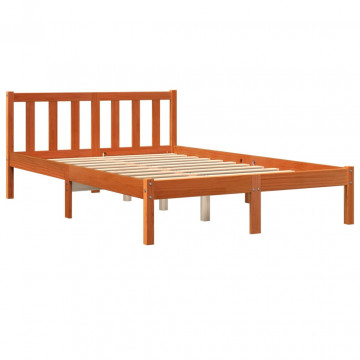 Cadru de pat, maro ceruit, 135x190 cm, lemn masiv de pin - Img 2