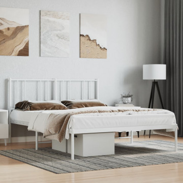 Cadru de pat metalic cu tăblie, alb, 140x200 cm - Img 4