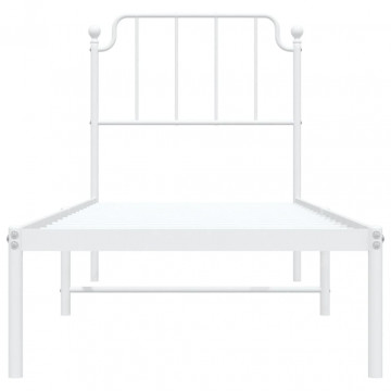 Cadru de pat metalic cu tăblie, alb, 75x190 cm - Img 8